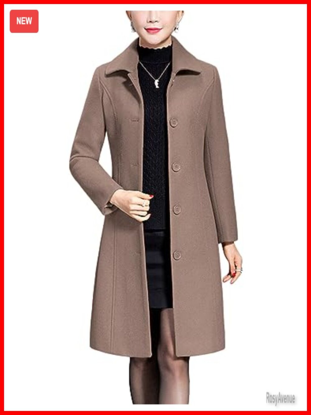 Wool Trench Coat Winter Long Thick Overcoat Slim Fit Button Front